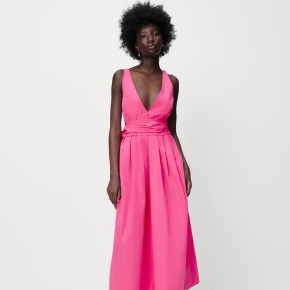 Zara Tied Poplin Dress - Hot Pink